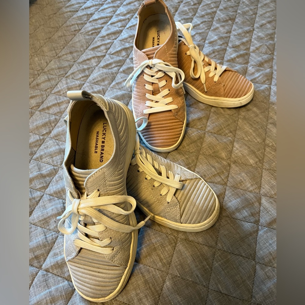 Lucky Brand Tennis Shoes, sold as a pair of 1.) grey and 2.) dusty pink.